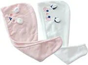 ELAYARD 2Pcs Hair Drying Caps for Women Absorbent Fleece Hair Wraps with Cute Cartoon Patterns Quick Drying Head Towels for Wet Hair Travel Friendly Snug Fit Bath Cap
