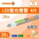 【Osram 歐司朗】T5 4尺 28W 燈管 白光 黃光 自然光 20入組(T5 4尺 螢光燈管)