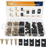 GOOACC 170Pcs Car U-Clip and Screw Assortment Kit 9 Different Sizes Automotive U Nut and Screw Clip Replacement Parts for Dash Door Panel Interior