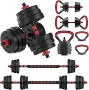 FITNESS MASTER 20KG 7-in-1 Adjustable Dumbbell Barbell Kettlebell Set Home Gym
