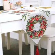 Christmas Table Runner with Tassel - Xmas Wreaths