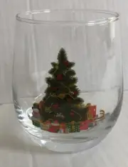 Set Of 6 Christmas Glass Cups, Stemless Wine Glasses