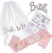 Bride to Be Sash, Hen Party Accessories,Golden Sash,Tiara,Hen Tattoo & Bride Hen Veil with Comb Hen Do Accessories, on Bridal Shower, Bachelorette Party,Hen Party Games,Wedding,Hen Party Decorations