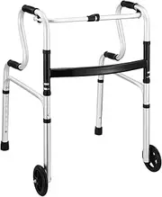 AUSWAY Foldable Walker With Wheels Standard Walker Adult Mobility Walking Frame Toilet Standing Frame Medical Aid Elderly Height Adjustable Lightweight Aluminum Frame, Sliver+Black