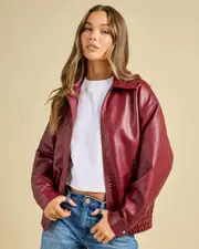 [Ava And Ever] Ava And Ever Women's Maverick Faux Leather Bomber Jacket in Vintage Red Size 6 6 Vintage Red
