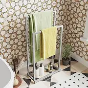FOUBAM 2 Tiers Metal Towel Rack Tall Industrial Modern Free Standing Towel Holder for Bathroom Accessories Organizer for Bath Storage & Hand Towels,Washcloths,Next to Tub or Shower Silver