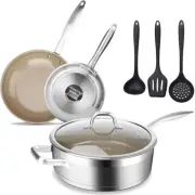 Duxtop 7PC Stainless Steel Ceramic Coated Nonstick Pans Set Induction Frying Pa
