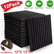 12 PACK 12"X 12"X 1" Acoustic Foam Panel Wedge Studio Soundproof Wall BLACK