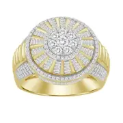 Men's 1.00ct Round Baguette Diamond Ring in Natural 10k Yellow Gold