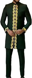 [Gerrit] African Clothes for Men Embroidery Blazer 2 Piece Set Traditional Dashiki Shirt and Pants Outfits Formal Suit