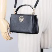 Tory Burch Britten Black Pebbled Leather Micro Satchel Crossbody Purse Bag $348
