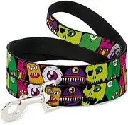 Buckle-Down Pet Leash - Monsters CLOSE-UP Black - 4 Feet Long - 1.5" Wide