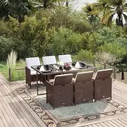 7 Piece Garden Dining Set with Cushions Poly Rattan Brown Patio Bar Sets
