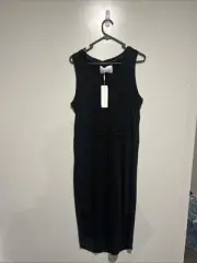 Decjuba Luxe Drawstring Midi Dress Size Medium. Black