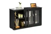 Giantex Kitchen Sideboard Wooden Buffet Storage Cabinet Sliding Doors Black