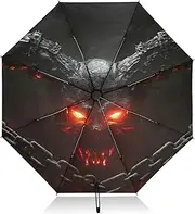 [PDZRMY] Demon Black Red UV Protection Travel Umbrella Compact for Rain and Sun - Auto Open and Close UPF 50+ Windproof Portable 46” Sun Umbrella for Women and Men