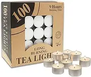 Tealight Candles Tea Light Candle 9 Hours Long Burning Smokeless Paraffin Tealights Unscented for Home Décor Party Wedding (100)
