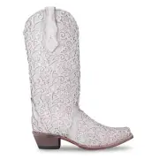 Corral Overlay Snip Toe Western White Glitter Boots (8)