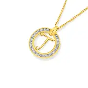 9ct Cubic Zirconia Circle Script Initial T Pendant in Clear