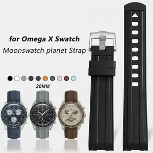 20 毫米 TPU 橡膠錶帶適用於 O-mega X S-Watch 聯名 MoonSwatch 彎曲末端防水潛水矽膠錶
