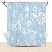 Yeele Christmas Snowflake Shower Curtain Blue Waterproof Fabric with Snowy Snowflakes Winter Shower Curtains for Bathroom Funny Xmas Bathroom Decor Polyester Fabric with Hooks 60''x72''