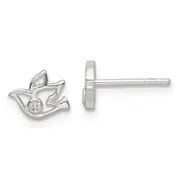 Sterling Silver Polished Cz Dove Post Earrings