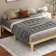 ALFORDSON Queen Bed Frame Wooden Bed Base with Solid Wood Pine Timber Slats, Oak Bed Foundation Mattress Base Platform with Storage Space, Pramod Series Bedroom Furniture