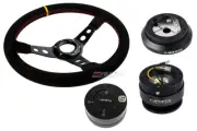 NRG 350 3" Deep Steering Wheel Suede Yellow 100H Hub Gen2 Black Release Lock LB