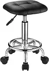Square PU Cushion Rolling Stool Wheels Height Adjustable Swivel Stools Chair