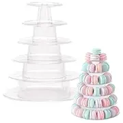 METOY 6 Tiers Round Macaron Tower Stand Plastic Transparent Cake Stand Macaron Display Rack Desserts Cupcake Holder Platter for Baby Shower, Birthday Party, Wedding, Party Decor