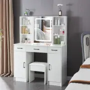 White Dressing Table and Stool 3 Drawers Make up Desk Set w/ LED Lighted Mirror