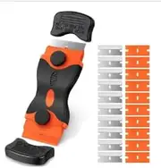 Double Edged Scraper Tool for Window with 10 Metal and 10 Plastic Blades. Oven Scraper Tool Non Scratch for Ovens, Ceramic Hob in Kicthen. Glass Scraper for Car Wraps, Wallpaper, Stickers