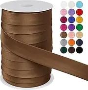 Satin Bias Tape Double Fold 1 Inch x 55 Yards, Bias Tape for Sewing, Polyester Quilt Binding Tape, Piping Trim Fabric Tape for Hemming, Seaming, DIY Crafts (Light Coffee)