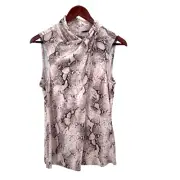 Elie Tahari Ivory Snake Print Draped Sleeveless Mock Neck Top Medium NWT $95