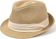 [Lvaiz] Womens Panama Straw Hats Wide Brim Summer Beach Sun Hat UPF50+ or Short Brim Fedora Cap for Men