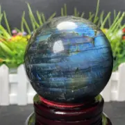 1.16kg 90mm Natural Blue Flash Labradorite Sphere Quartz Crystal Ball Healing