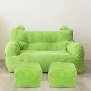 Lazy Sofas Cover Bean Bag Chair w/Footstool Lounger High Back Bean Bag Chair (No Filler) Double Bean Bag Chair Cover for Adults and Kids Bedroom Living Room Garden,Green