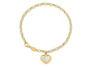 9kt Yellow Gold Silver Infused Heart Charm Bracelet