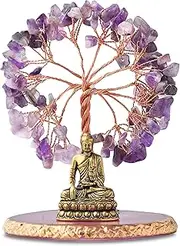 CRUCISRESIN Buddha Statue with Healing Crystal Tree, Tree of Life for Positive Energy. Home Decor Yoga Meditation. Amethyst.(A)