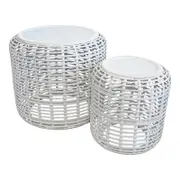 LVD 2pc Round 41/53cm Drum Table Home Decor Set - White Wash