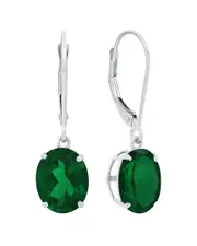 MaxColor Silver 4.00 ct. tw. Lab-Grown Emerald Dangle Earrings