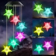 Blue Star Solar Wind Chime Outdoor Color Changing Crystal Star Solar Light Gi...