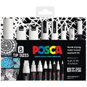 POSCA Paint Markers Assorted Tip Sizes White 8 Pack