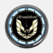 18" Pontiac Firebird Metal Sign Designed White Neon Clock- SIGNBOX