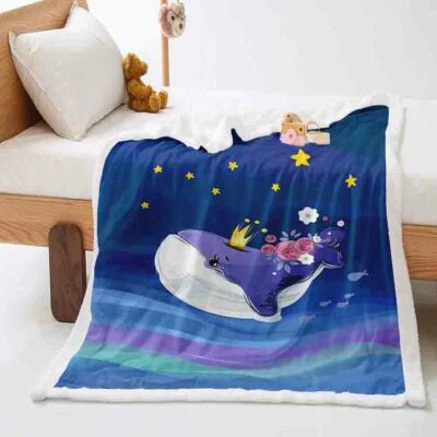 Lovely Shark Stars Shine 3D Warm Plush Fleece Blanket Picnic Sofa Couch