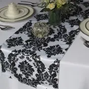 20 Damask Satin Table Runners 14"x108" Black & White Fine TableRunners Weddding
