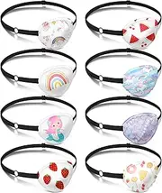 8 Pcs Eye Patches for Kids Adjustable Single Eye Patch Reusable Cute Girls Eye Patch with Elastic Strap for Lazy Eye Either Eye Left or Right Eyepatch, Unicorn Mermaid Rainbow Various Patterns
