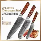 Knife Set Chef Utility Santoku 67 Layers Damascus Steel Full Tang Wood Handle L