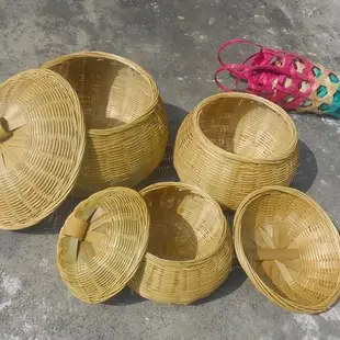熱銷 家用竹編制品帶蓋子竹籃圍棋籃手編茶餅盒茶葉籃竹編收納盒有蓋