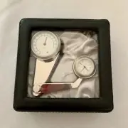 NIB Desk Analog Clock & Thermometer Paperweight Combo - Silver/Chrome
